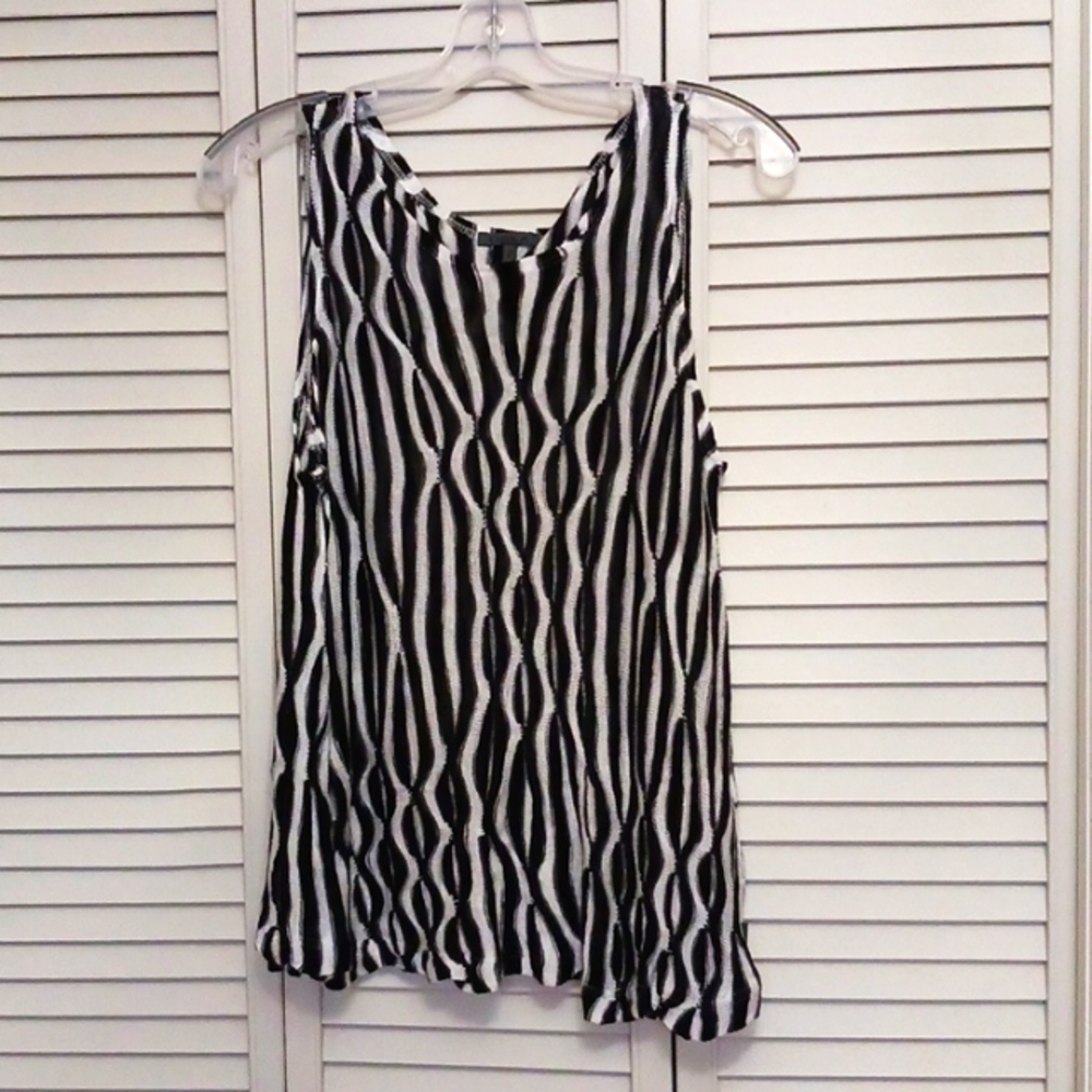 Oska Lagenlook Linen Blend Knit Tank Top, Black White, Size M